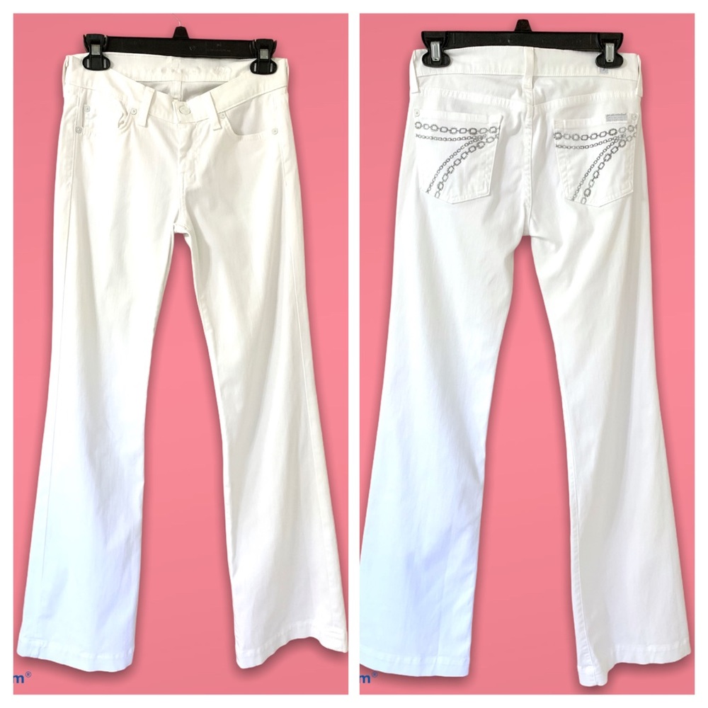 7FAM Dojo White Crystal Chain Jeans Size 26